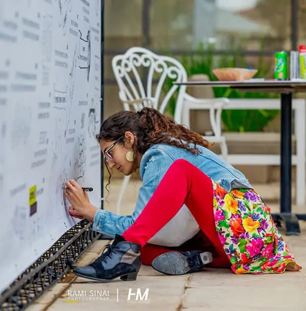 דודי וענבל - קיר טיימליין - ציור נקודות ציון בחיי החברה בלייב